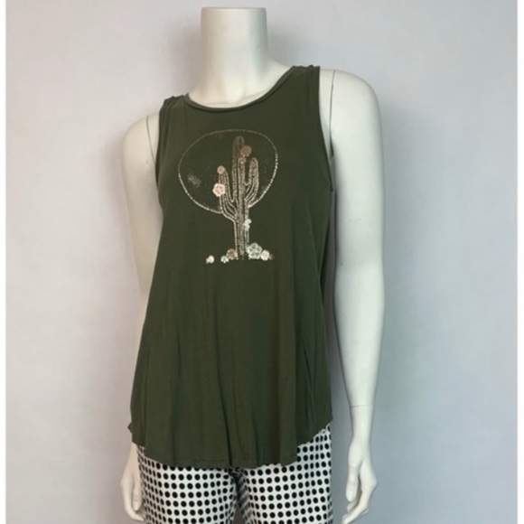 Old Navy Cactus Tank Top Shirt Green Gold Small - Picture 2 of 11
